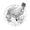 An old school microphone with a vintage map of Brazil as the backdrop tattoo design idea