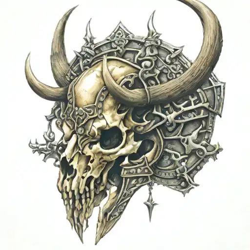 Elk skull in armor tattoo design idea