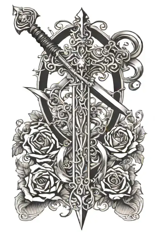 cross and sword tattoo design idea