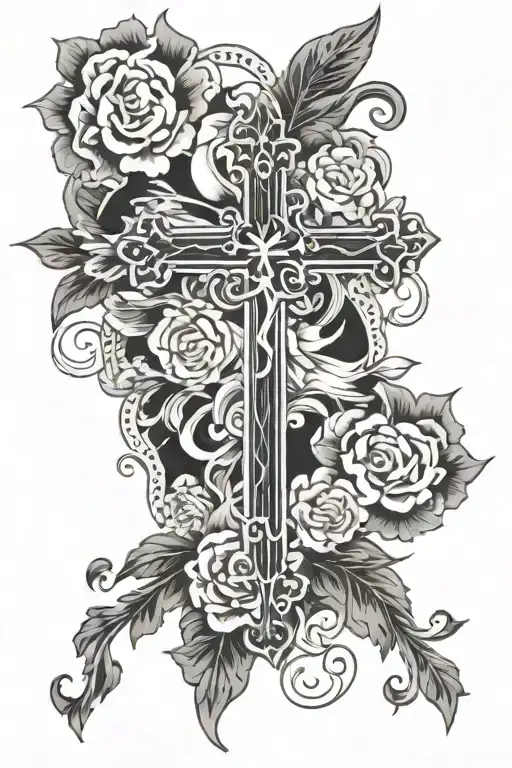 amazing grace cross surrounded tattoo design idea