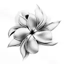 A plumeria flower intertwined with a camouflage pattern tattoo design idea