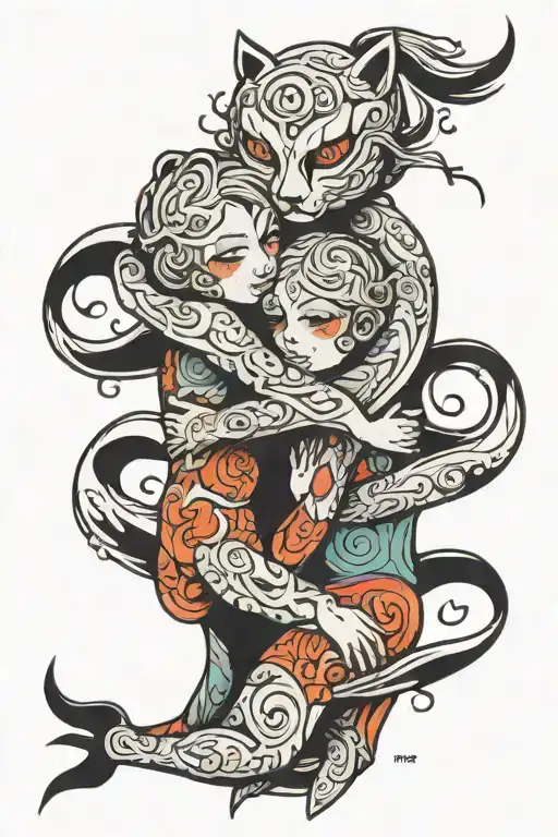 hug eachother anxiety mental health tattoo design idea