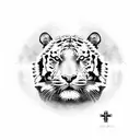 cross with tiger on chest tattoo design idea