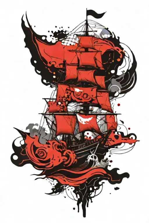 The ship sails on the waves on a sunny day tattoo design idea