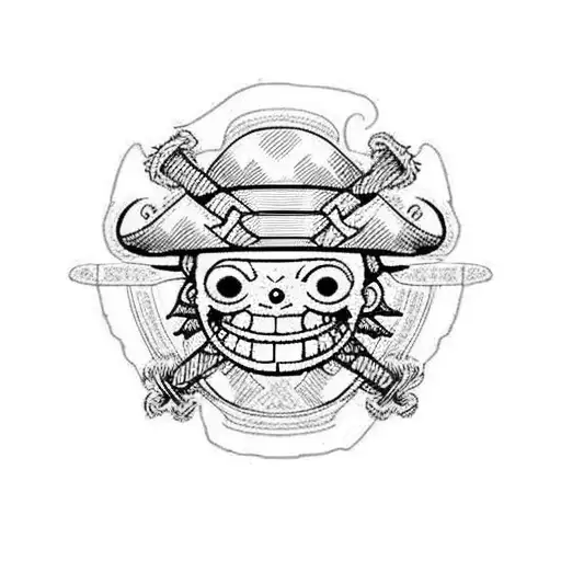 one piece straw hat pirate logi with abstract design going vertical tattoo design idea