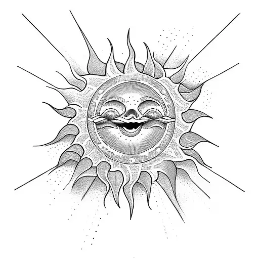 Melting psychadelic sun tattoo design idea