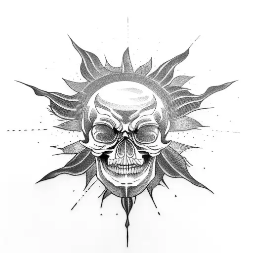 psychadelic evil sun skull melting tattoo design idea