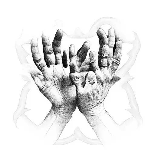 Neo traditional outstretched hands religious iconography tattoo design idea