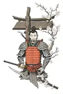 sakura trees and samurai body armour made tattoo design idea