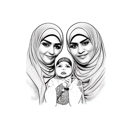 two muslim parents holding baby girl tattoo design idea