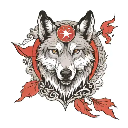 kurt ve göktürk wolf with turkish flag tattoo design idea