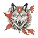 kurt ve göktürk wolf with turkish flag tattoo design idea