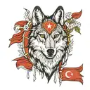 kurt ve göktürk wolf with turkish flag tattoo design idea