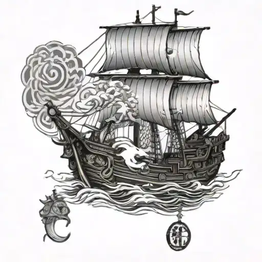 Portuguese caravel with a One Piece theme arm tattoo tattoo design idea