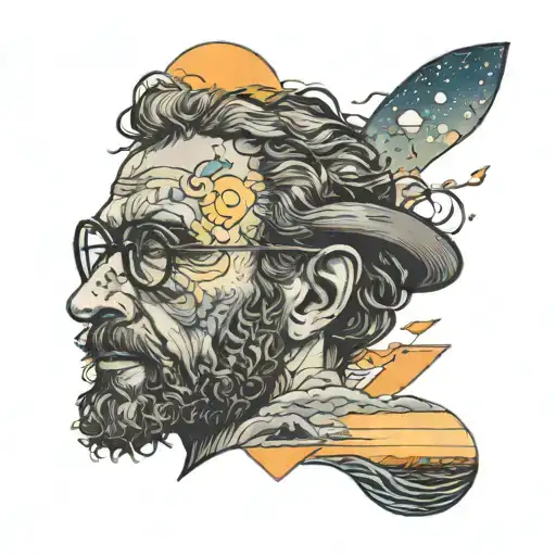 Machado de Assis, Clarice Lispecto and Van Gogh sunset colorful tattoo design idea