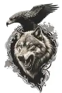 create a tattoo with motifs such as a wolf, an eagle tearing the heart out of the body of a special forces soldier of the GROM unit, and tattoo design idea
