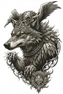 create a tattoo with motifs such as a wolf, an eagle tearing the heart out of the body of a special forces soldier of the GROM unit, and tattoo design idea
