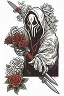 Ghostface holding a knife with flowers  tattoo design idea