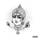 RadheKrishna written in cursive hindi with a little flute and Peacock feather aroound side tattoo design idea