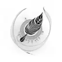 RadheKrishna written in cursive hindi with a little flute and Peacock feather  tattoo design idea