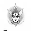 RadheKrishna written in cursive hindi with a little flute and Peacock feather  tattoo design idea