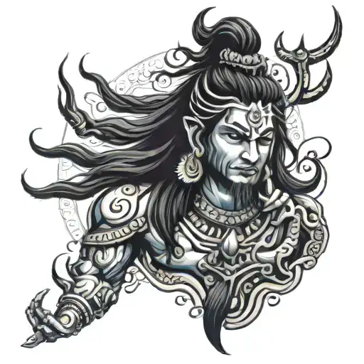 lord shiva, rudra, angery tattoo design idea