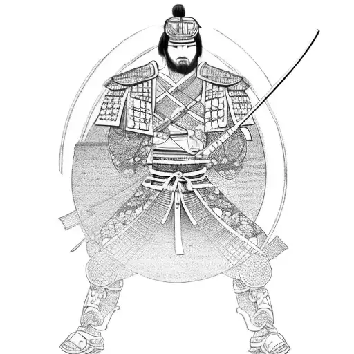 A majestic samurai warrior surrounded by a Japanese garden tattoo design idea