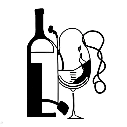 cat with wine bottle and headphones  tattoo design idea
