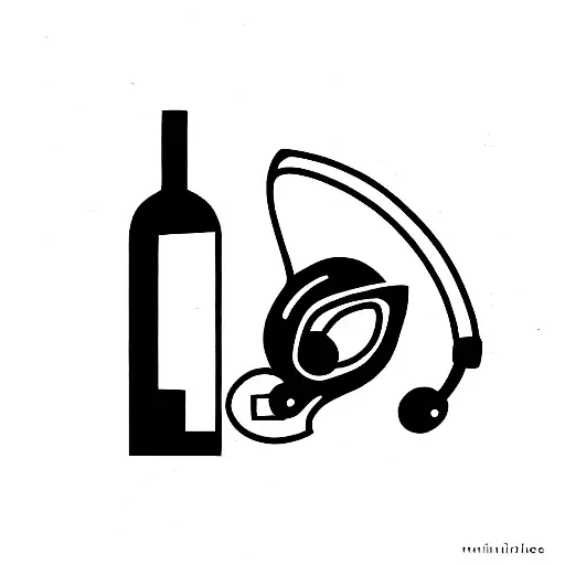 cat with wine bottle and headphones  tattoo design idea