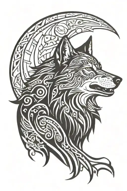 wolf howling at the moon tattoo design idea