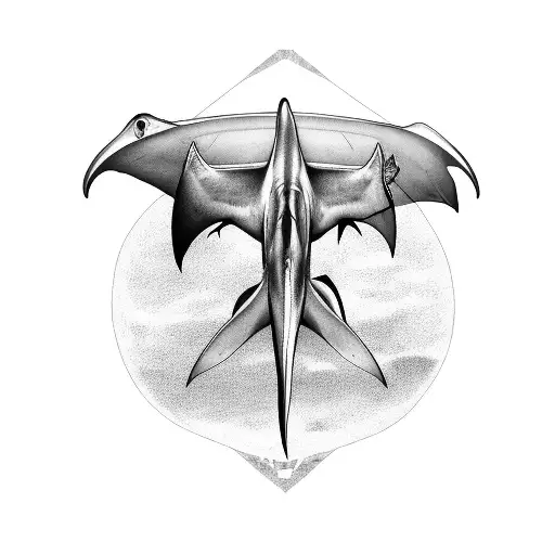 hammerhead shark with devil rays in the background  tattoo design idea