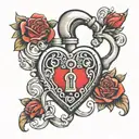 red lock in shape of heart tramp stamp tattoo that embodies tattoo design idea