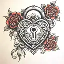 red lock in shape of heart tramp stamp tattoo that embodies tattoo design idea