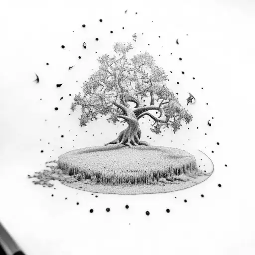 oak tree, Jester, Music, Blackbirds, Old signpost tattoo design idea