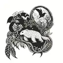 patchwork style animal sleeve. bottom with kelp, otters, sea life, then land-dwelling animals, then a branch w/ birds   tattoo design idea