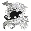 patchwork-style animal tattoos. bottom with kelp, otters, sea life, then land-dwelling animals, then a branch w/ birds   tattoo design idea