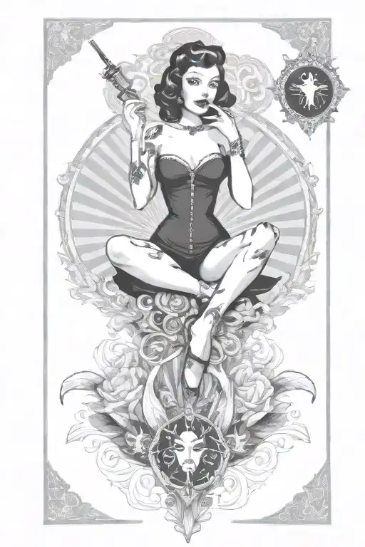 tarot card featuring beautiful pin up girl smoking cigarette tattoo design idea