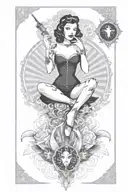 tarot card featuring beautiful pin up girl smoking cigarette tattoo design idea