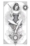 tarot card featuring beautiful pin up girl smoking cigarette tattoo design idea