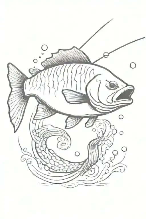 big carp under water catching fishing rod  tattoo design idea