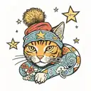 cat beanie with stars tattoo design idea
