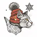 cat beanie with stars tattoo design idea