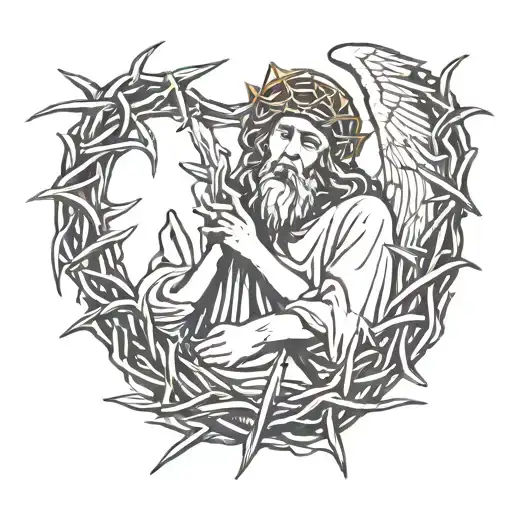 Crown of thorns with angel falling tattoo design idea