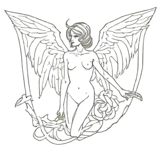 fallen angel half demon tattoo design idea