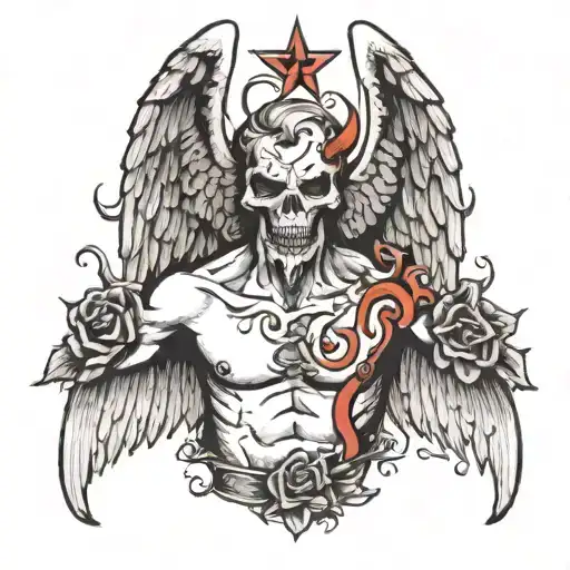 fallen angel half demon tattoo design idea
