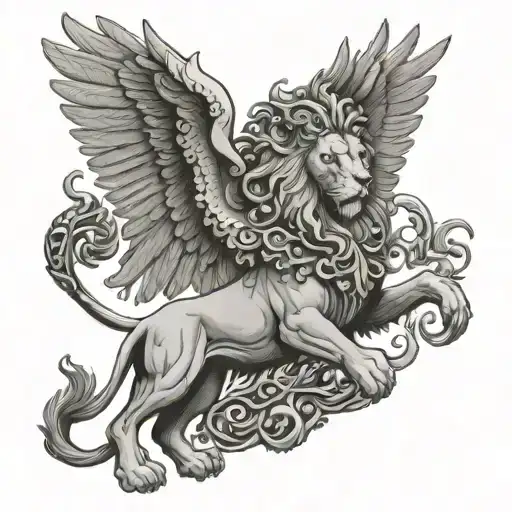 nemean lion with minotaurus  golden-woolled winged ram nemesis the goddess with scale where lion is heart of the family  tattoo design idea