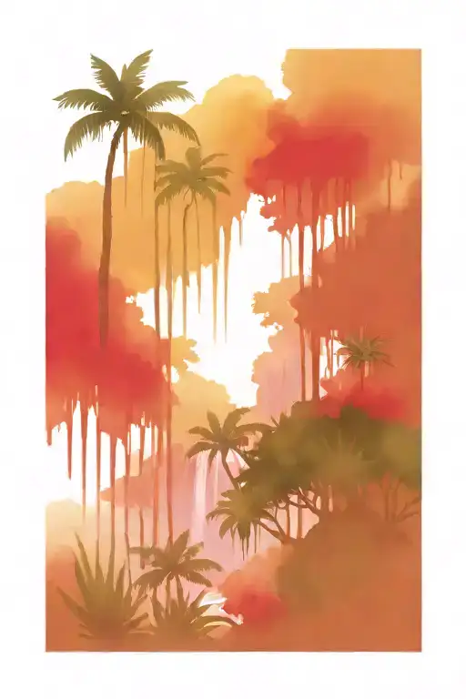 rainforest and waterfall tattoo design idea