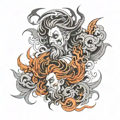 God of wind and god of Storm face to face tattoo design idea