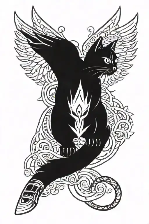 Cat with gun and wings tattoo design idea