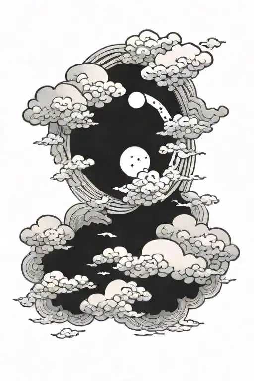 Japanese clouds united with a moon tattoo design idea